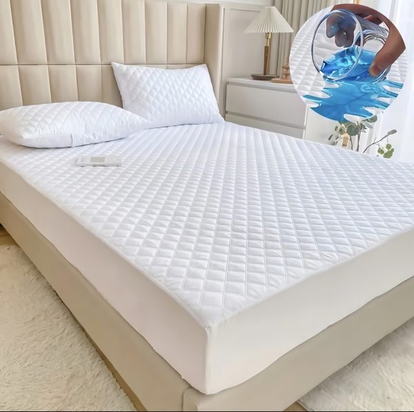 Cubrecolchon. 2 Plazas Acolchado + 2 Fundas Para Almohada Color Blanco 100% Impermeable - Imagen 4